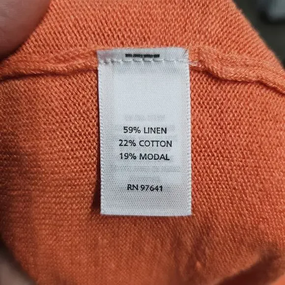 J Jill Linen Blend Cardigan Sweater Open Front Coral Orange Long Size Small 4-6 - Picture 6 of 7
